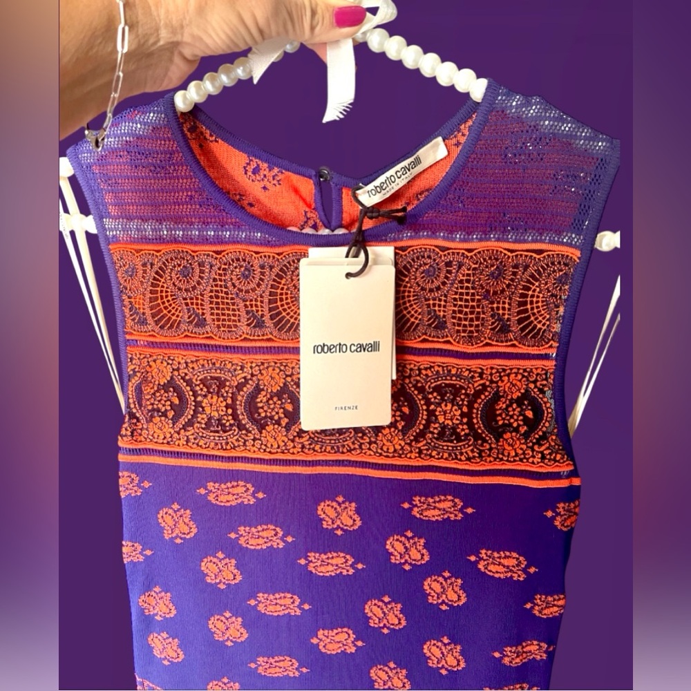 Robert Carvalli $1150. NWT Stunning Top Sz EU 38 Royal Blue & Burnt Orange - Picture 13 of 16
